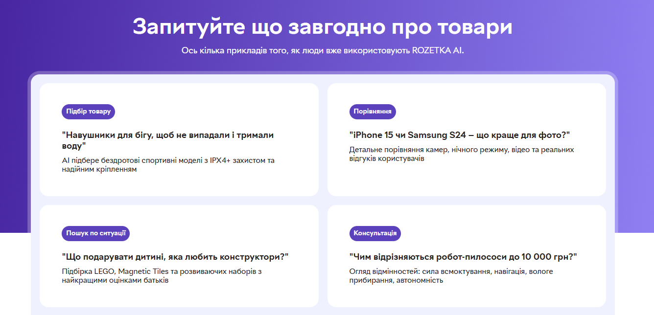 Запити до ШІ асистента Розетка 